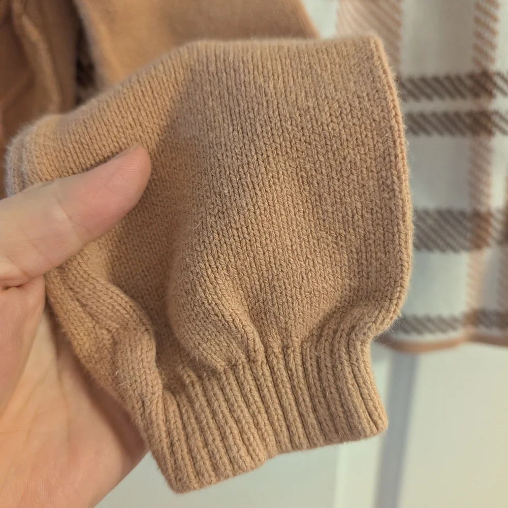 Tahari Tan Cable Knit Turtleneck and‎ Plaid Skirt Set